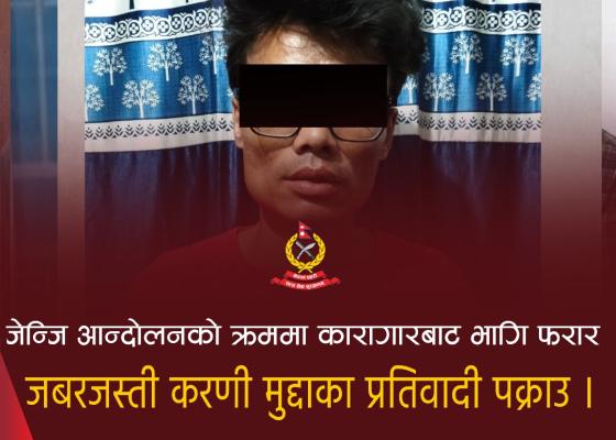 जेन्जी आन्दोलनमा कारागारबाट भागेका जबरजस्ती करणी मुद्दाका कैदी दमकबाट पक्राउ जेन्जी आन्दोलनमा कारागारबाट भागेका जबरजस्ती करणी मुद्दाका कैदी दमकबाट पक्राउ
